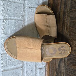 Sorel Ella Block Slide Sandals, Tan, Size 9.5.